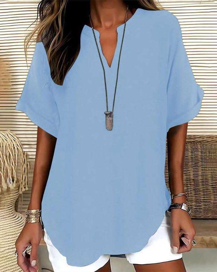 Zoe | Blouse Fluide Col V & Manches Chauve-Souris