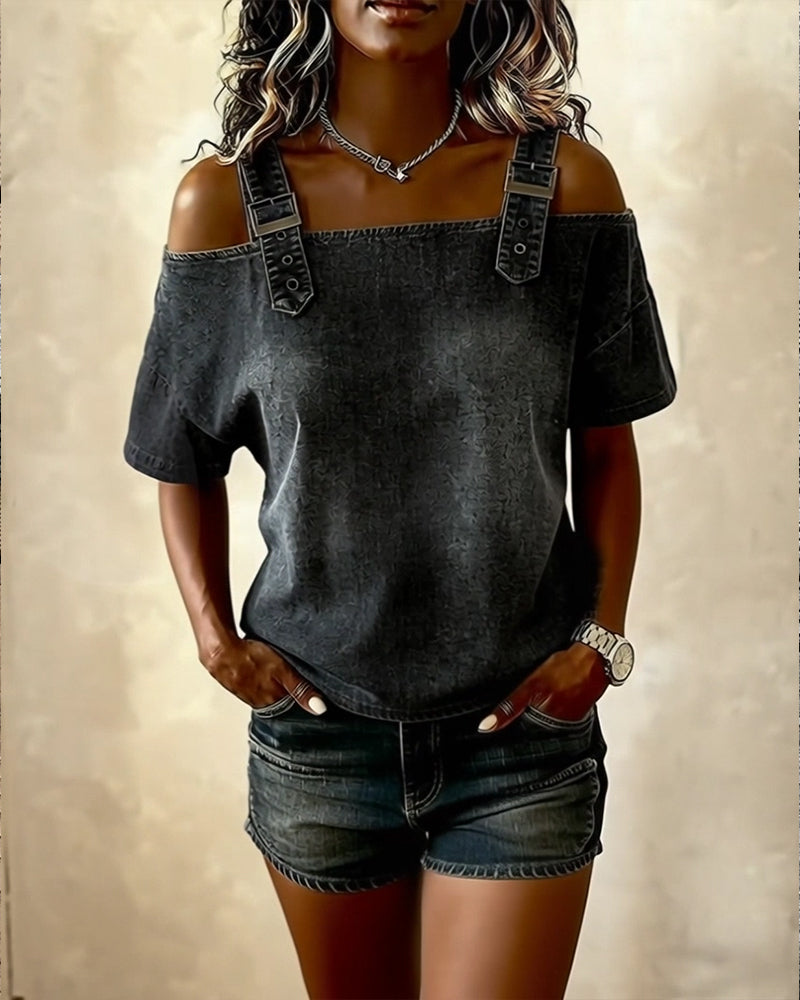 Olivia | Chemisier Off-Shoulder Avec Bretelle Denim