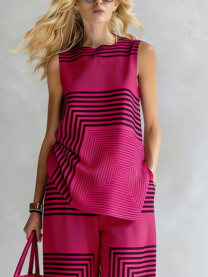 Léa | Ensemble Géométrique Moderne Top Sans Manches & Pantalon Large