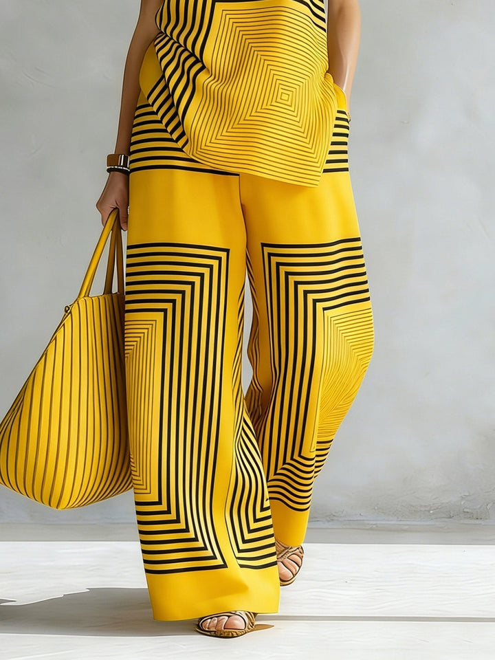 Léa | Ensemble Géométrique Moderne Top Sans Manches & Pantalon Large