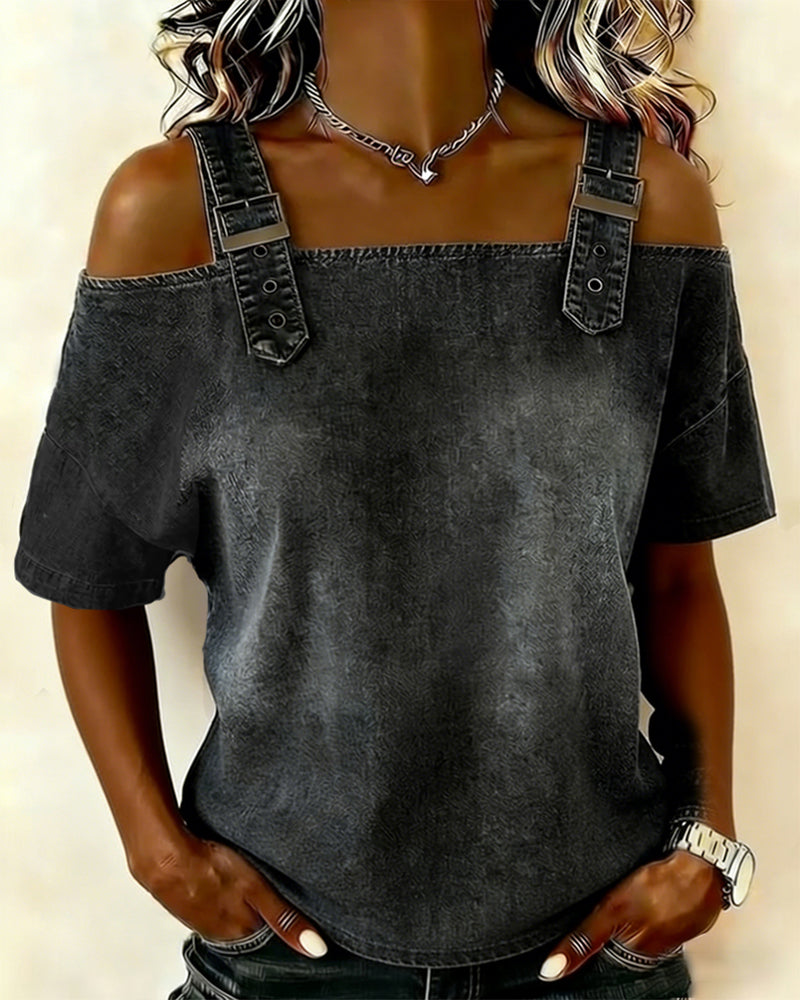 Olivia | Chemisier Off-Shoulder Avec Bretelle Denim