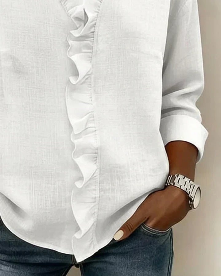 Indie | Blouse à Volants à Col V et Manches Longues