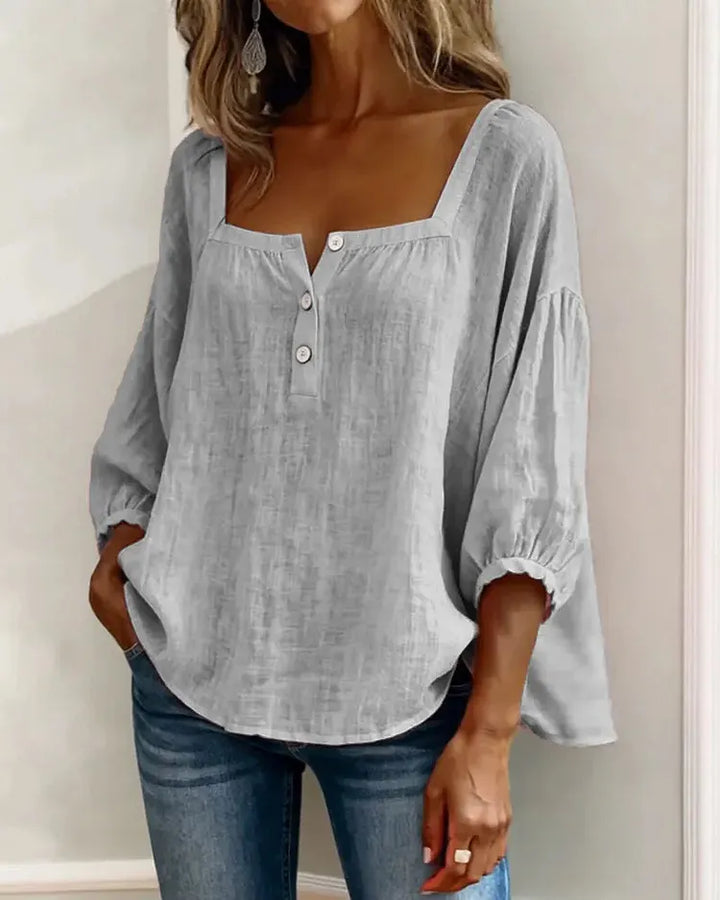 Colette | Blouse Lin Col Carré & Manches Bouffantes