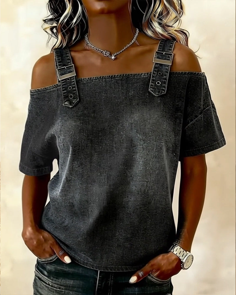 Olivia | Chemisier Off-Shoulder Avec Bretelle Denim