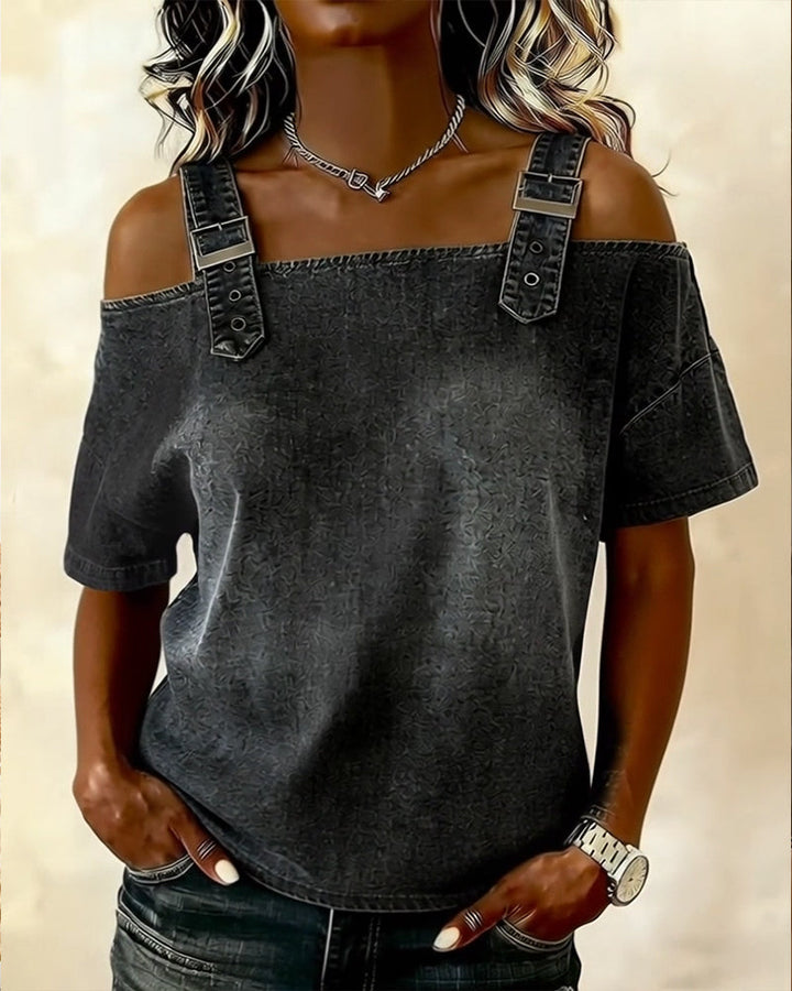 Olivia | Chemisier Off-Shoulder Avec Bretelle Denim