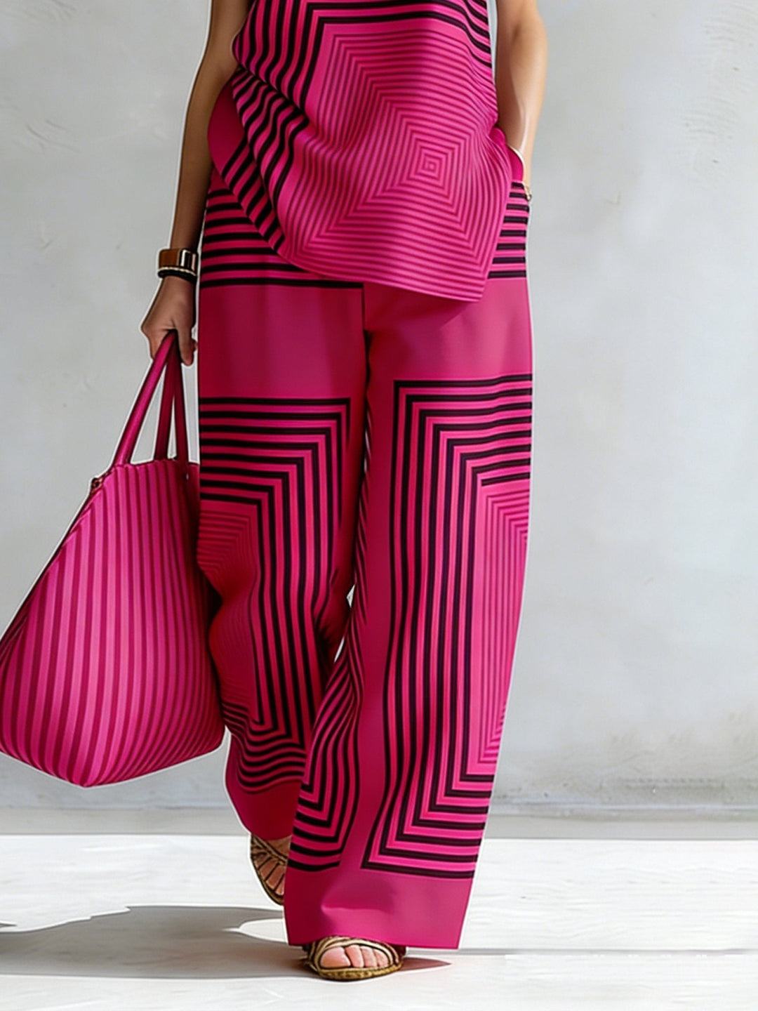 Léa | Ensemble Géométrique Moderne Top Sans Manches & Pantalon Large