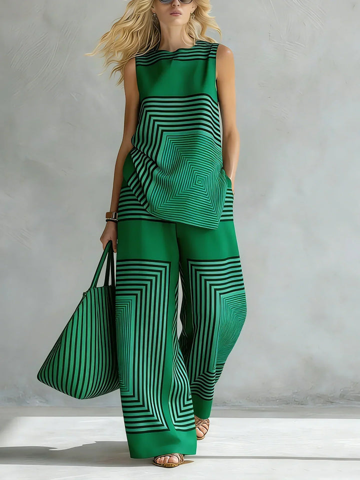Léa | Ensemble Géométrique Moderne Top Sans Manches & Pantalon Large