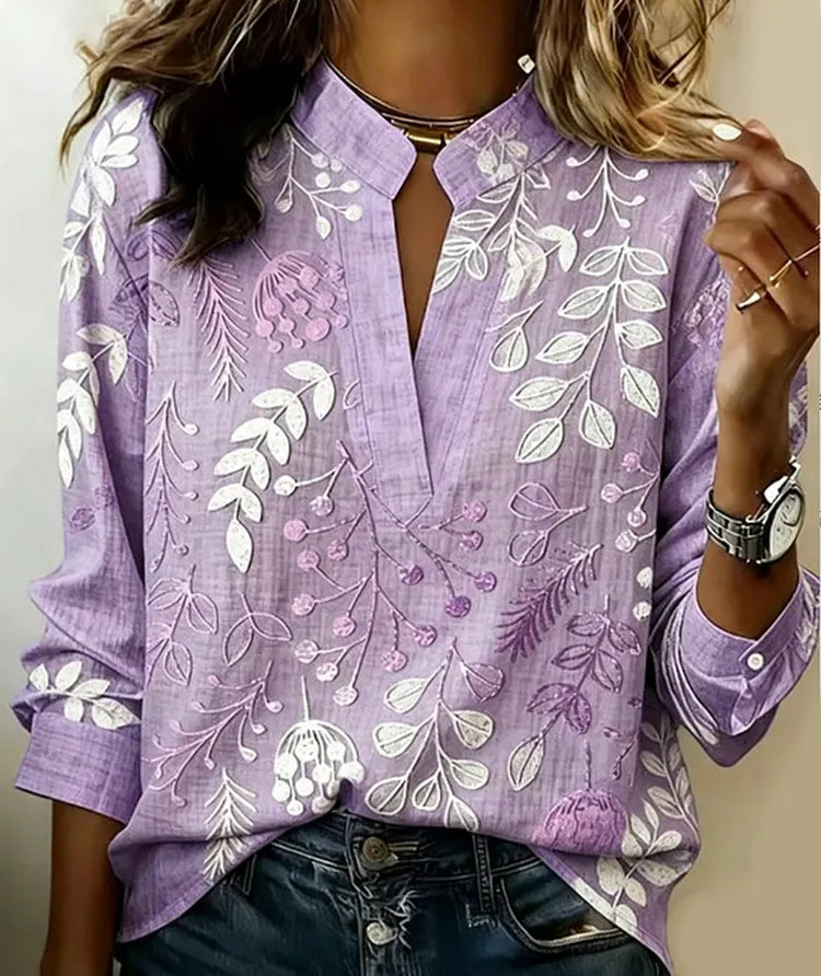 Véronique | Blouse Imprimé Feuillage Col V Fendu