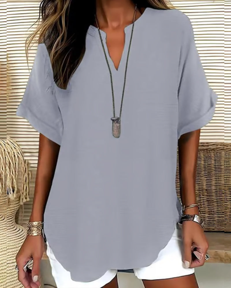 Zoe | Blouse Fluide Col V & Manches Chauve-Souris