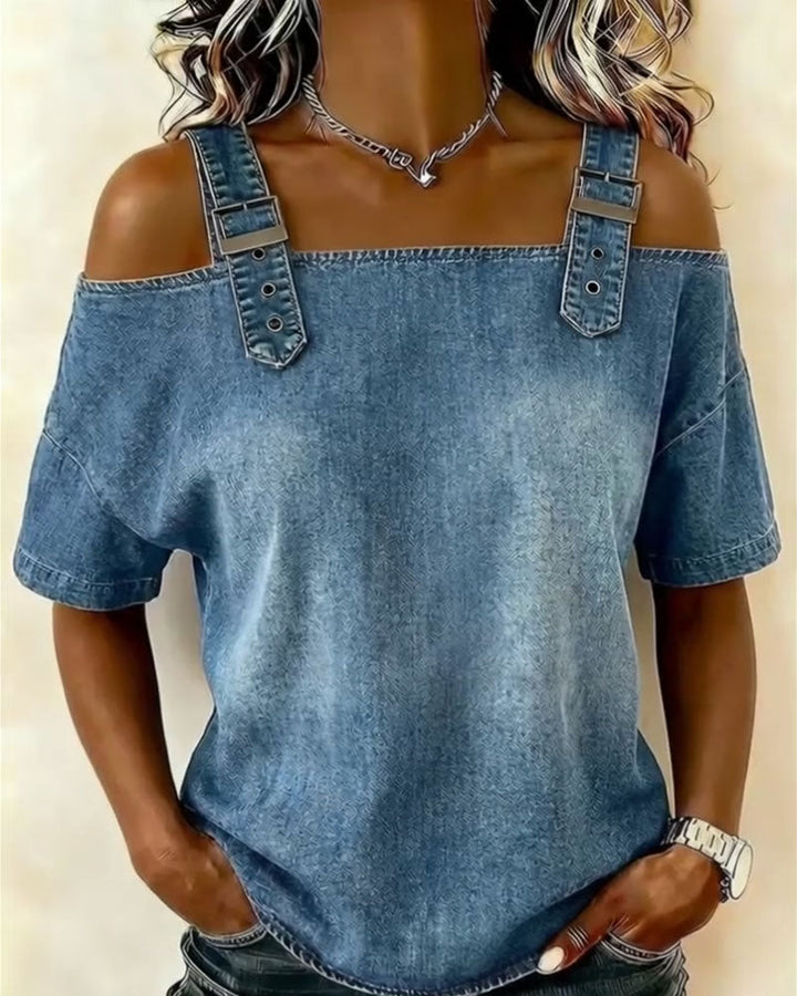 Olivia | Chemisier Off-Shoulder Avec Bretelle Denim