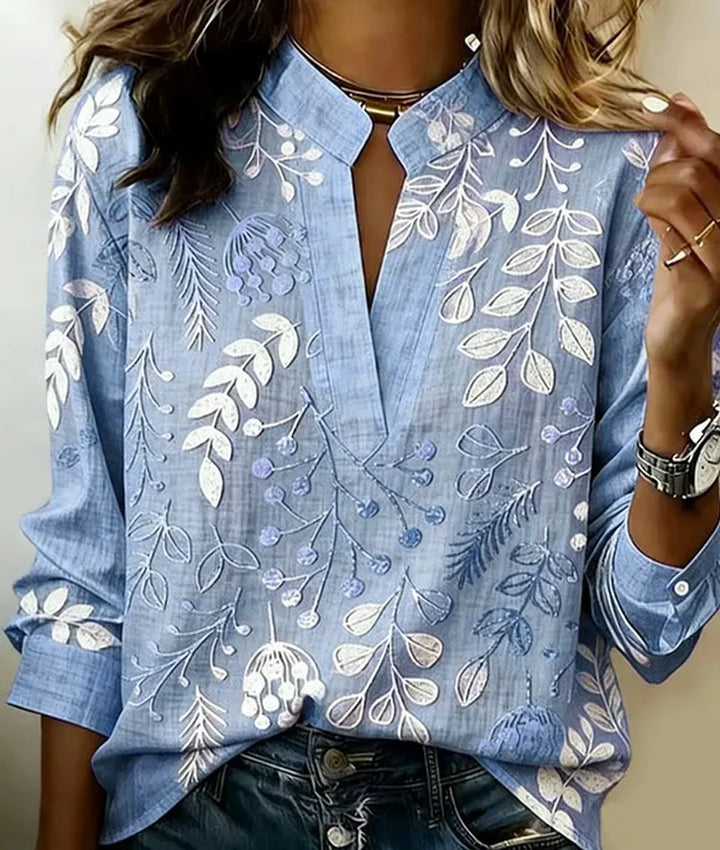 Véronique | Blouse Imprimé Feuillage Col V Fendu