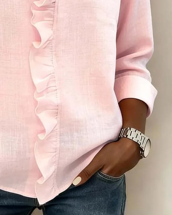 Indie | Blouse à Volants à Col V et Manches Longues