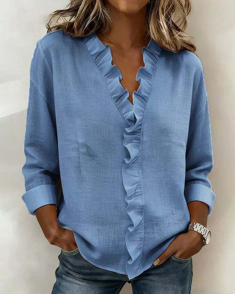 Indie | Blouse à Volants à Col V et Manches Longues