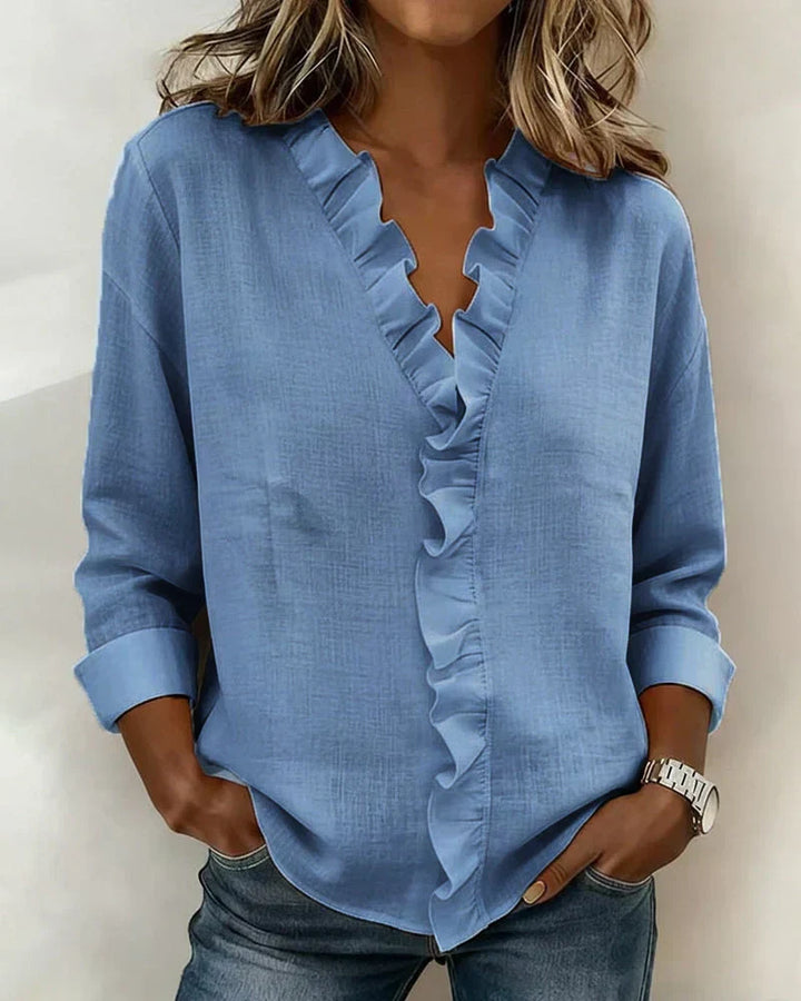 Indie | Blouse à Volants à Col V et Manches Longues