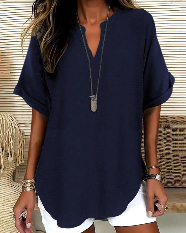 Zoe | Blouse Fluide Col V & Manches Chauve-Souris