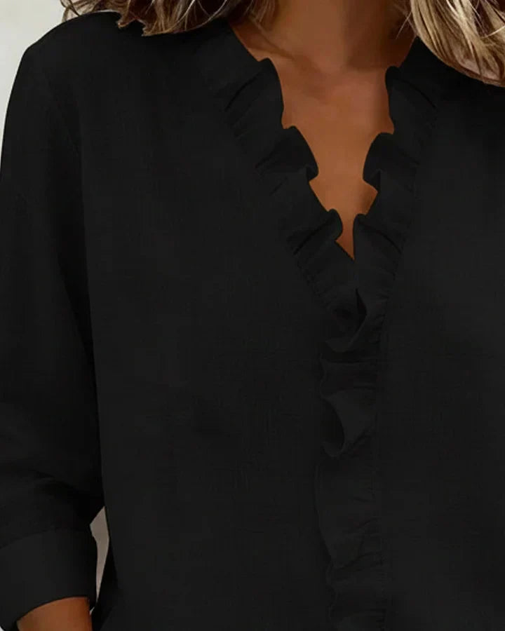 Indie | Blouse à Volants à Col V et Manches Longues