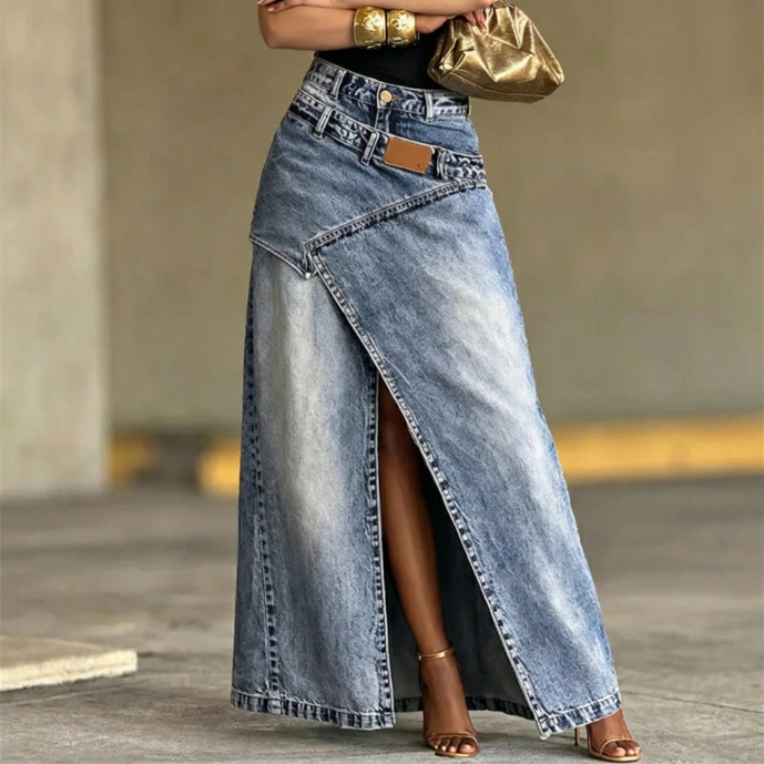 Zaira – Jupe en Jean Asymétrique
