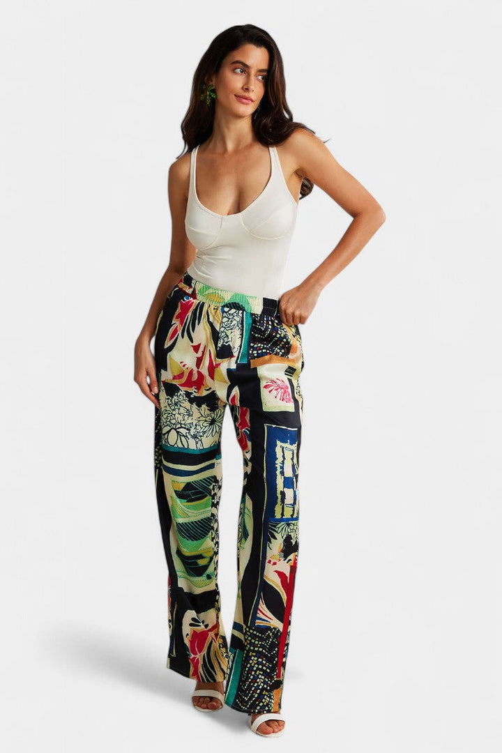 Pantalon droit taille haute à imprimé floral