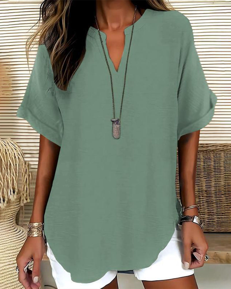 Zoe | Blouse Fluide Col V & Manches Chauve-Souris