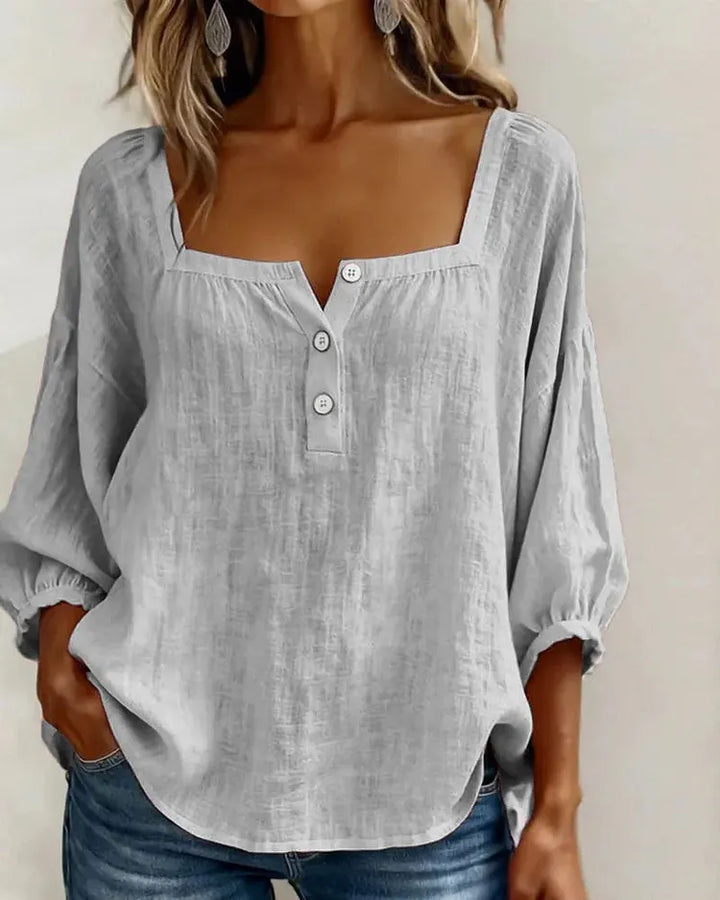 Colette | Blouse Lin Col Carré & Manches Bouffantes