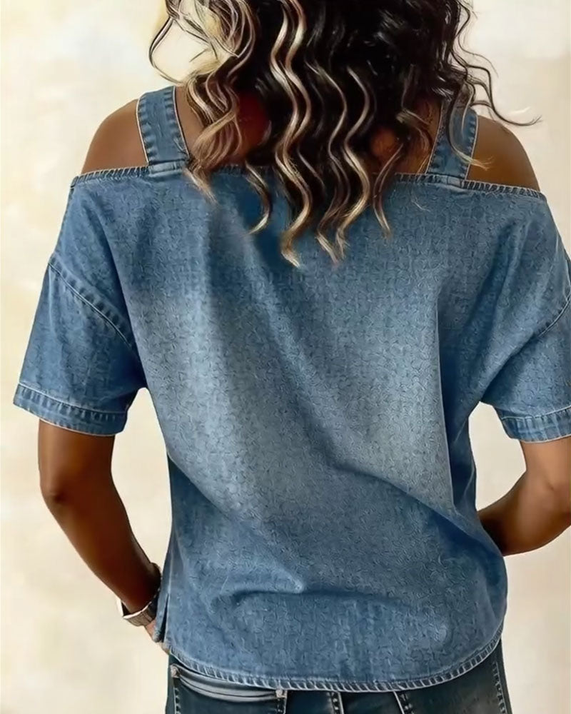 Olivia | Chemisier Off-Shoulder Avec Bretelle Denim