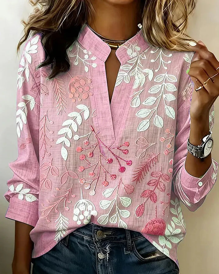 Véronique | Blouse Imprimé Feuillage Col V Fendu