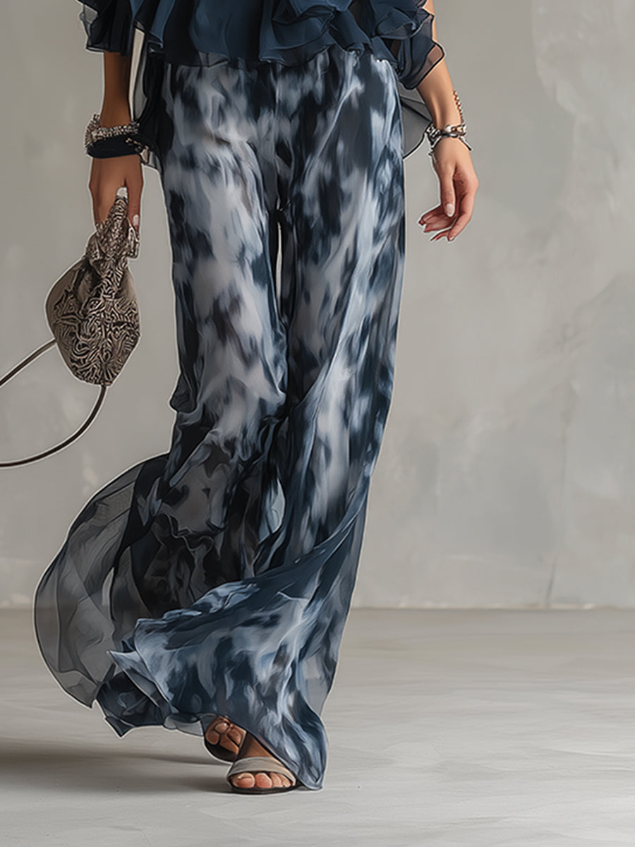 Ludovica | Ensemble Halter Top Volants & Pantalon Large Imprimé Tie-Dye