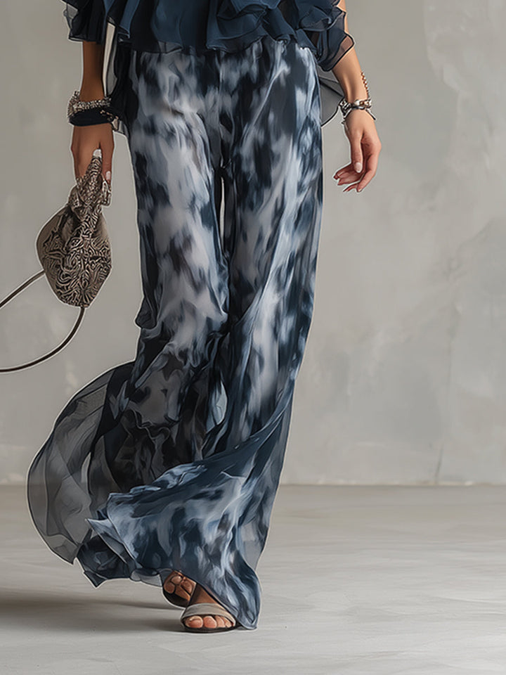 Ludovica | Ensemble Halter Top Volants & Pantalon Large Imprimé Tie-Dye