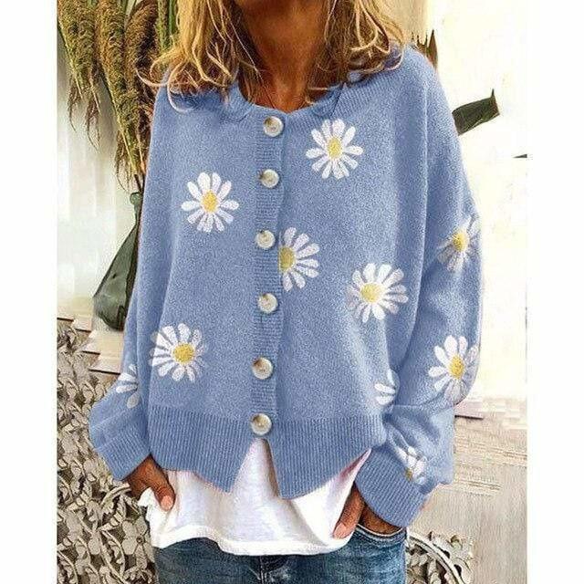Manteau Tricoté À Imprimé Floral