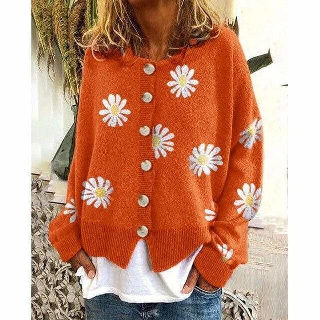Manteau Tricoté À Imprimé Floral