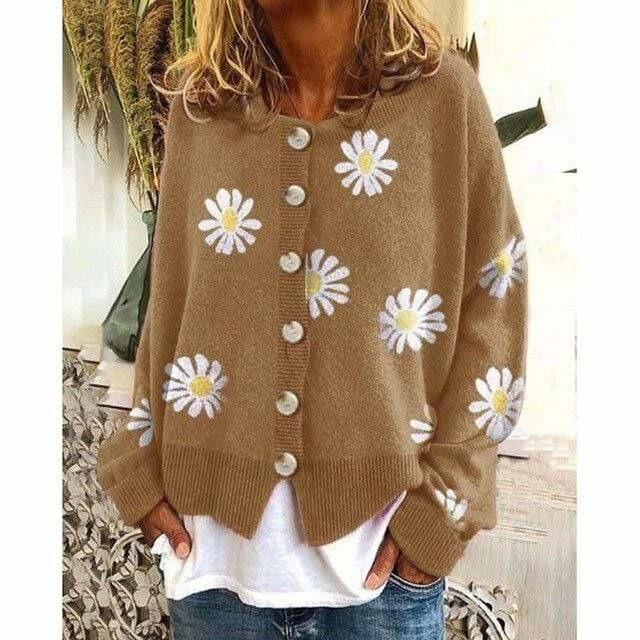 Manteau Tricoté À Imprimé Floral