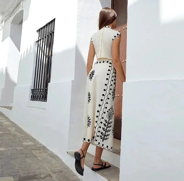 Léonie | Ensemble Brodé Top & Jupe Longue Fluide