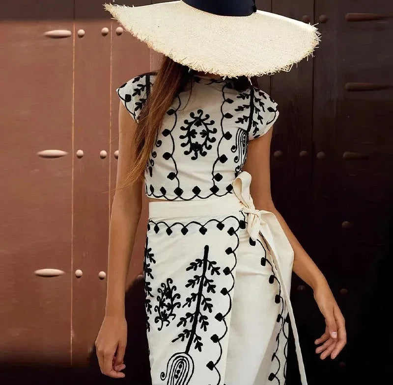 Léonie | Ensemble Brodé Top & Jupe Longue Fluide