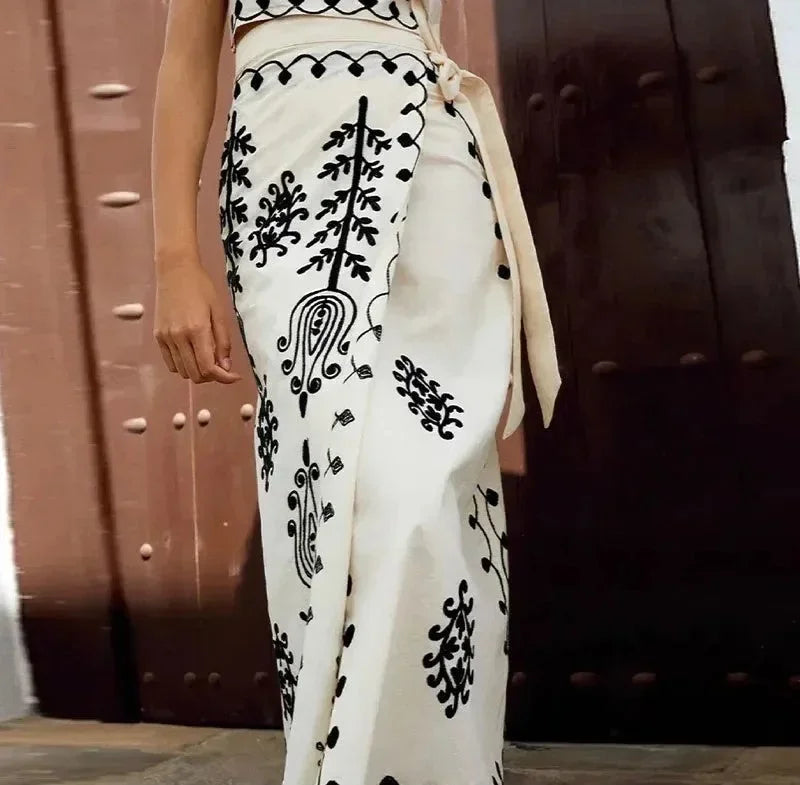 Léonie | Ensemble Brodé Top & Jupe Longue Fluide