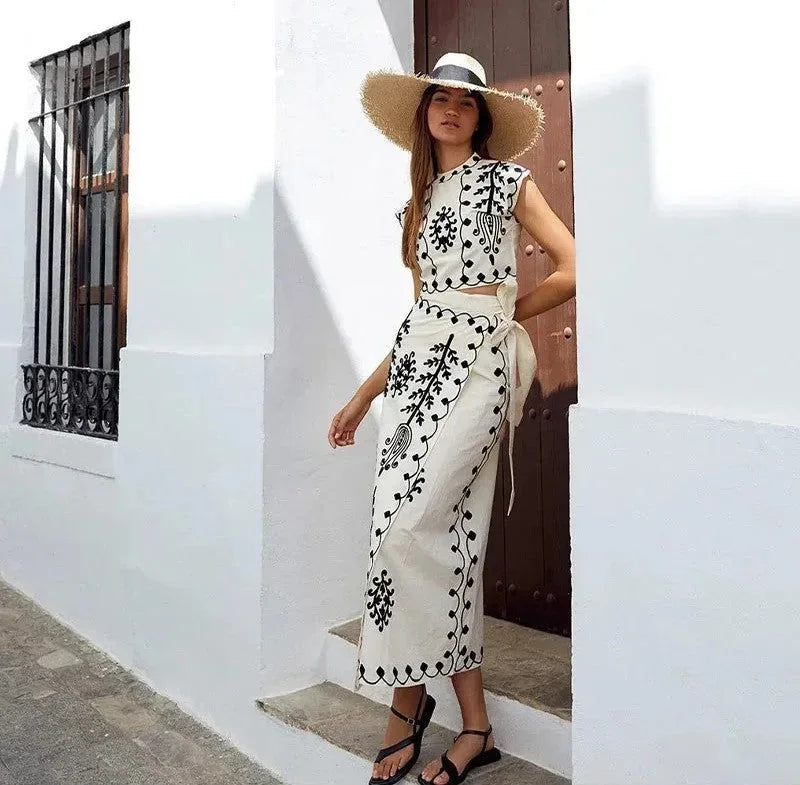 Léonie | Ensemble Brodé Top & Jupe Longue Fluide