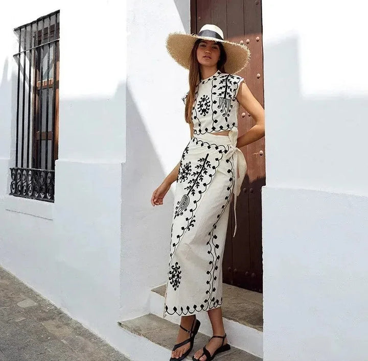 Léonie | Ensemble Brodé Top & Jupe Longue Fluide