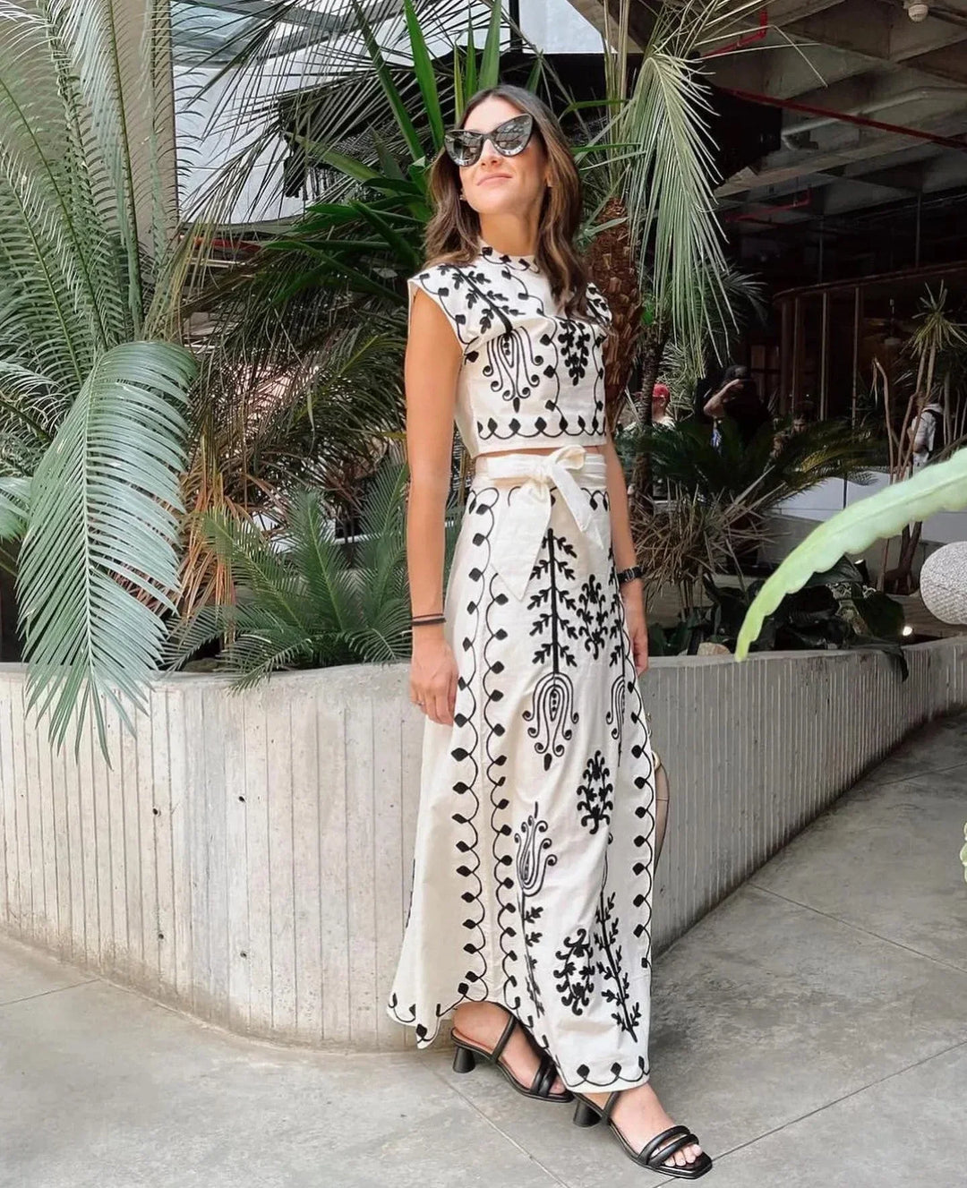 Léonie | Ensemble Brodé Top & Jupe Longue Fluide