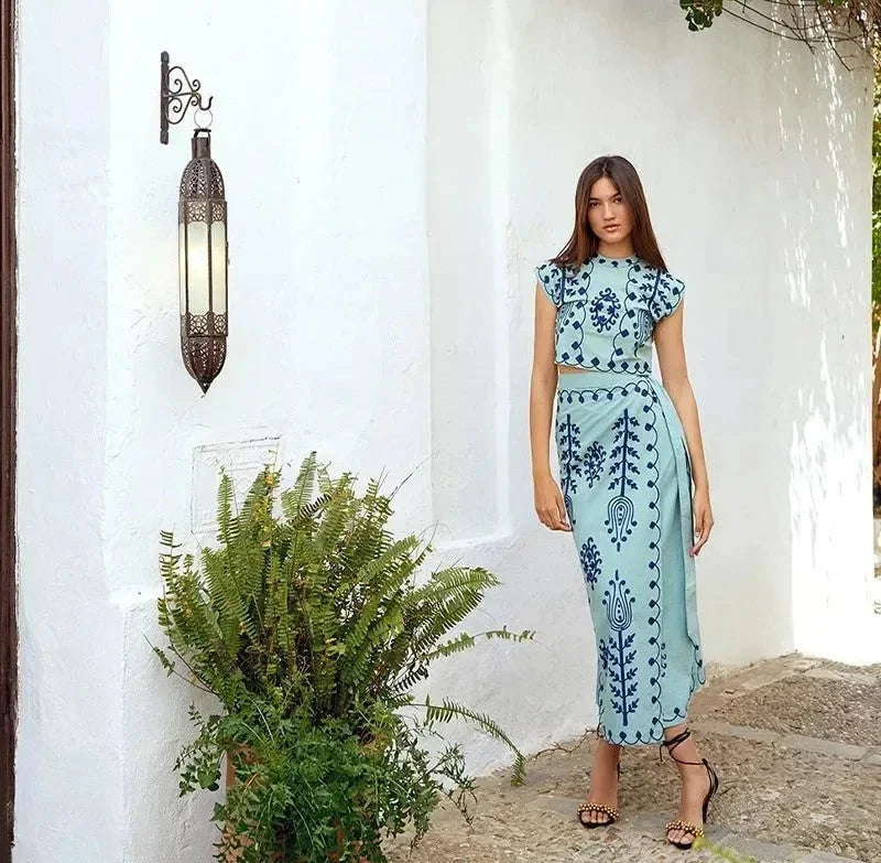 Léonie | Ensemble Brodé Top & Jupe Longue Fluide