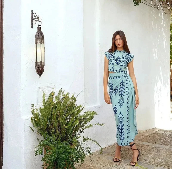 Léonie | Ensemble Brodé Top & Jupe Longue Fluide