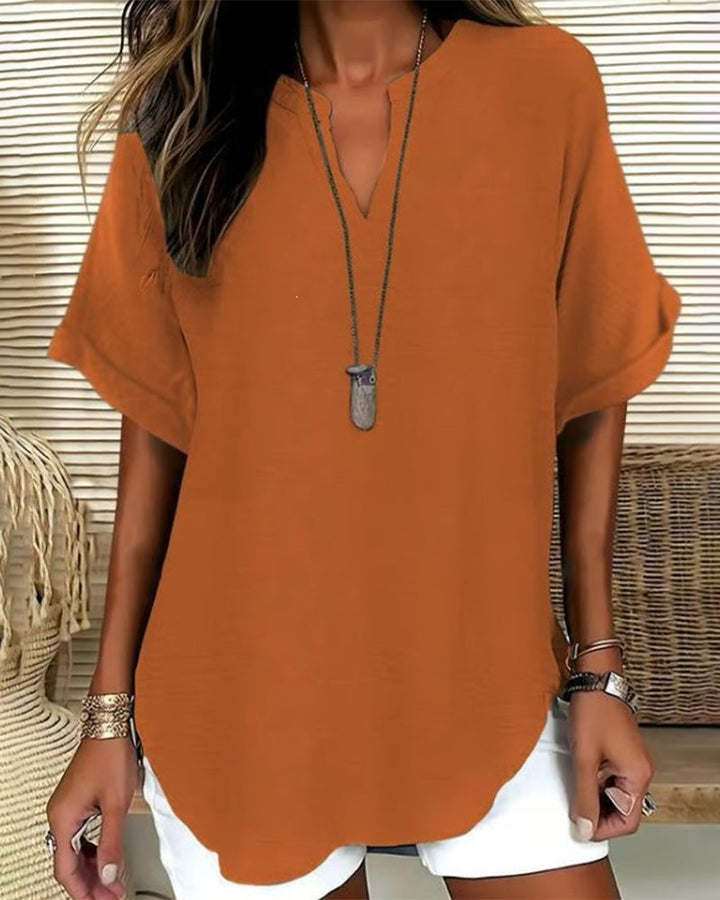 Zoe | Blouse Fluide Col V & Manches Chauve-Souris