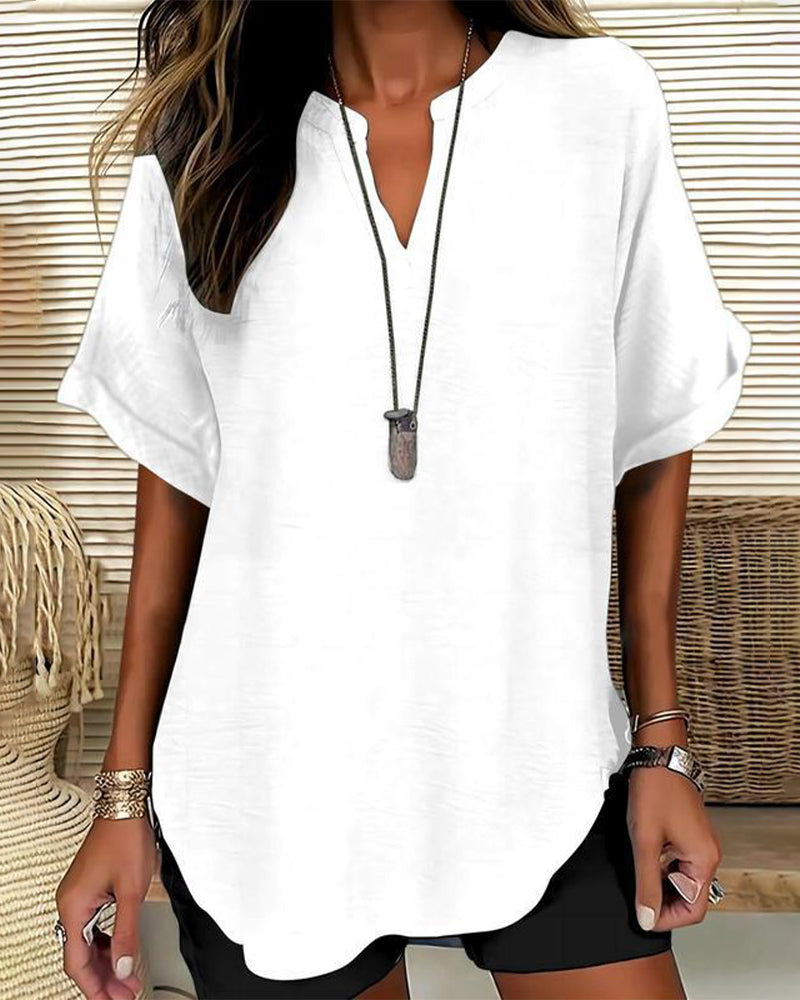 Zoe | Blouse Fluide Col V & Manches Chauve-Souris