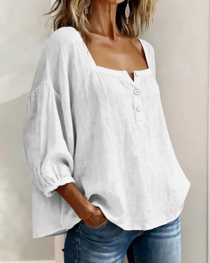 Colette | Blouse Lin Col Carré & Manches Bouffantes