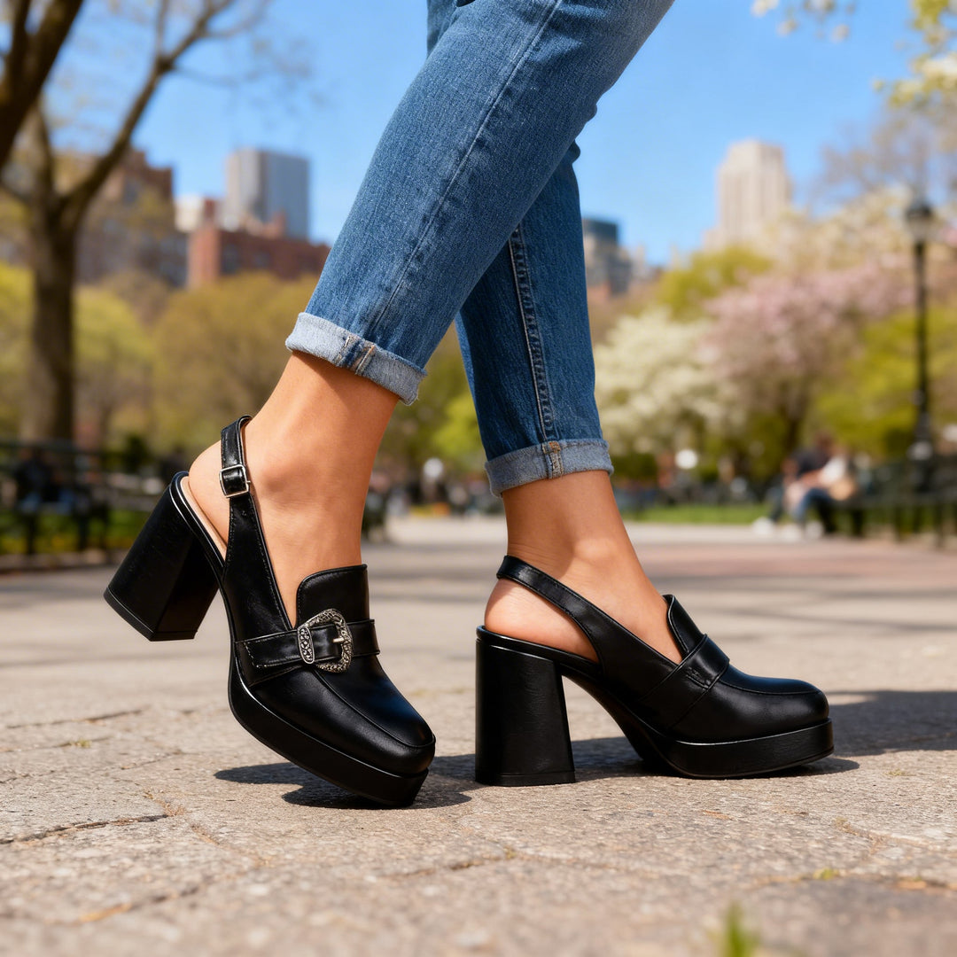 Arianna | Slingback Plateforme à Boucle & Talon Bloc