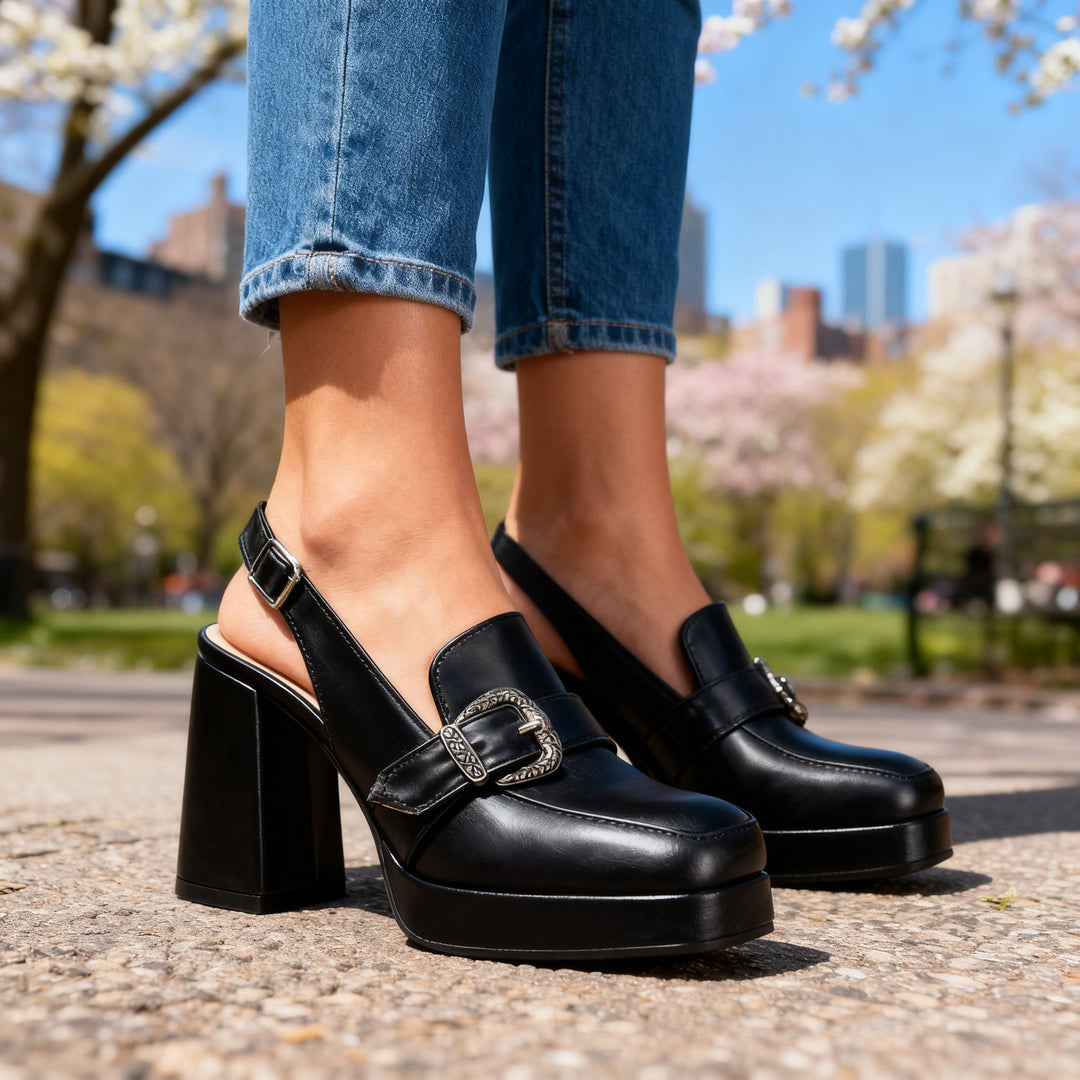 Arianna | Slingback Plateforme à Boucle & Talon Bloc
