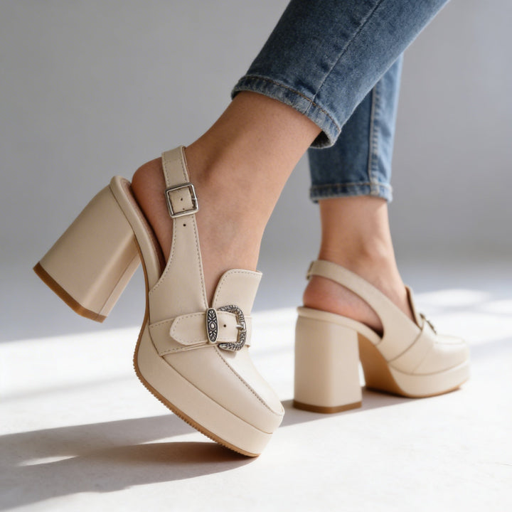 Arianna | Slingback Plateforme à Boucle & Talon Bloc