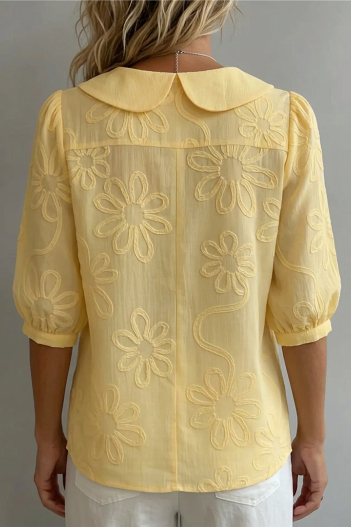 Fiora | Blouse Col Claudine Broderie Fleurie & Manches Bouffantes