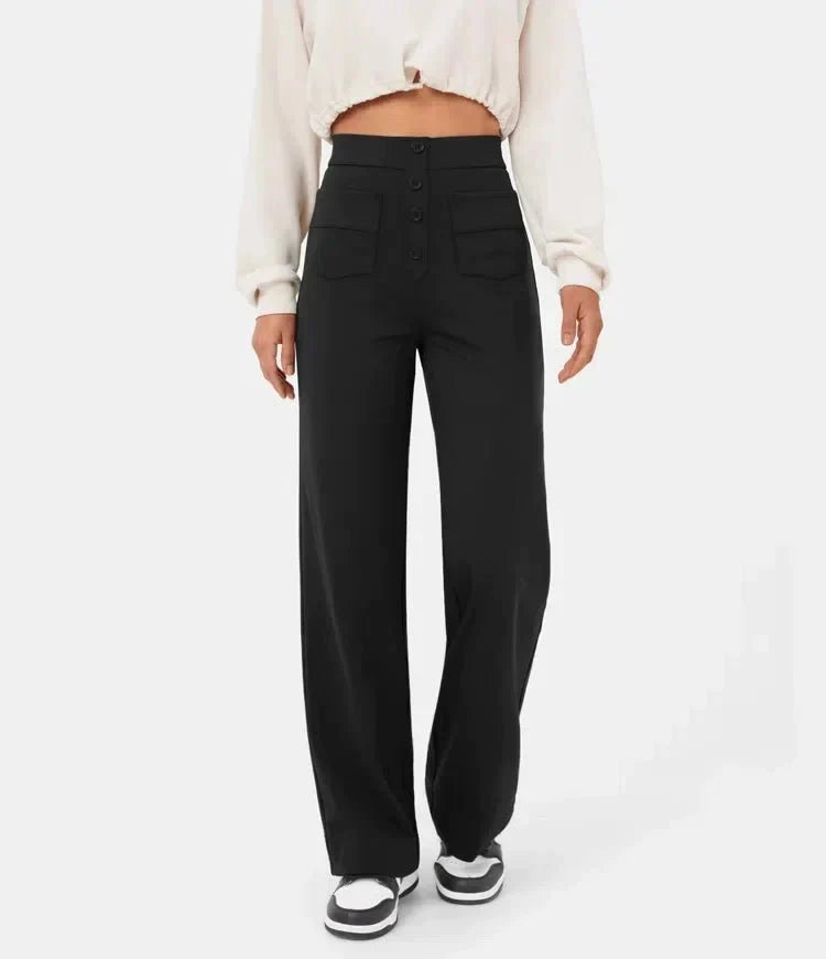 Pantalon décontracté taille haute avec élastique