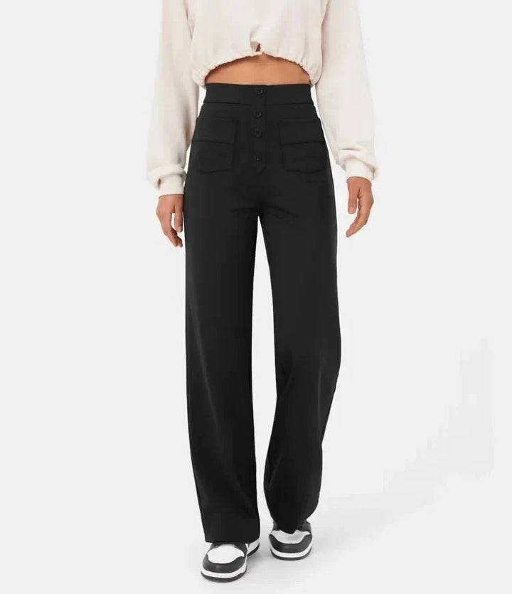 Pantalon décontracté taille haute avec élastique