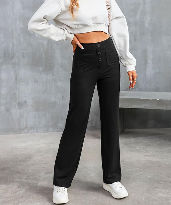Pantalon décontracté taille haute avec élastique