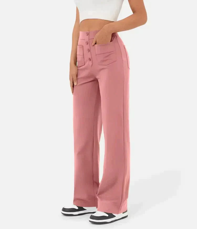 Pantalon décontracté taille haute avec élastique